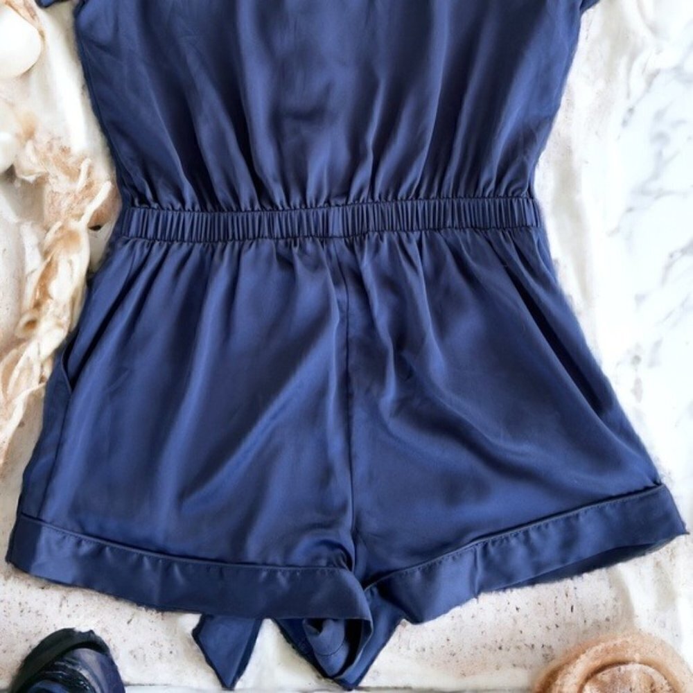 Victoria’s Secret Navy Blue Satin Button Front Lounge Pajama Romper Size Medium - Picture 11 of 11